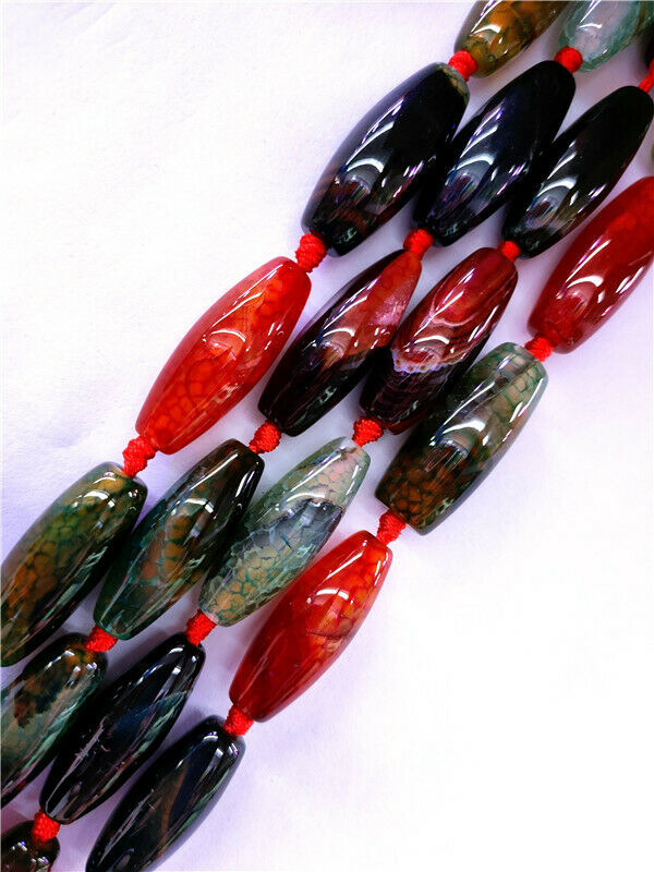 1 Strand 28x10mm Colorful Dragon Veins Agate Olive Loose Beads 15.5inch HH8533