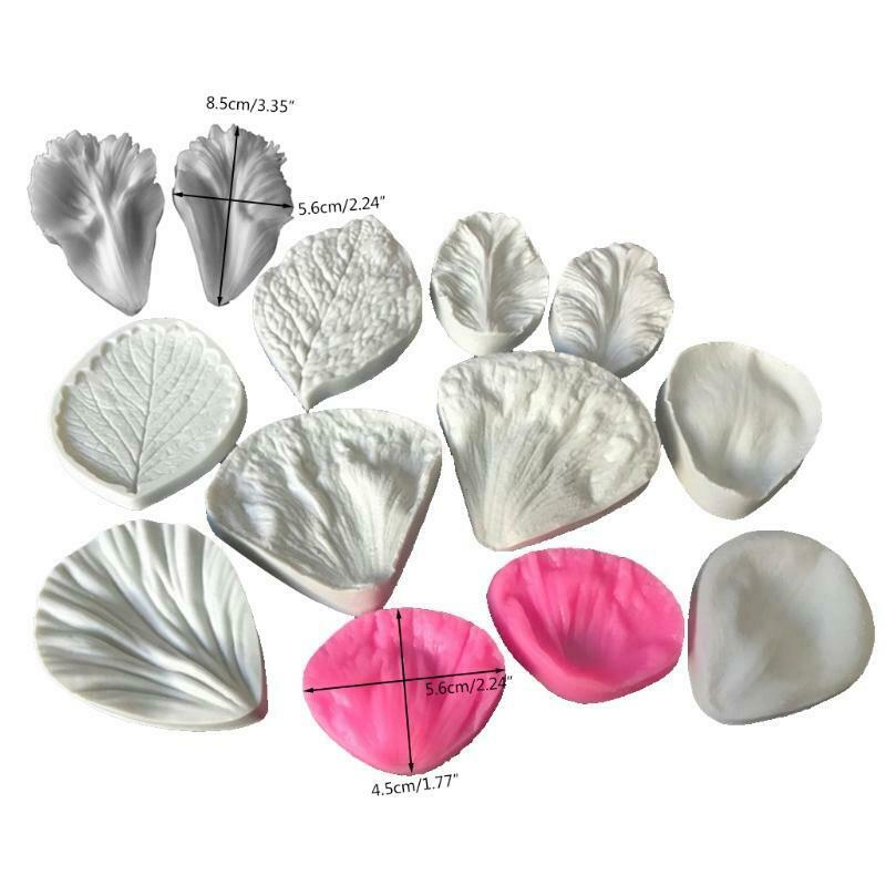 Set of 5 Flower  Veining Silicone Mold Fondant Rose Veined Mold for Cake