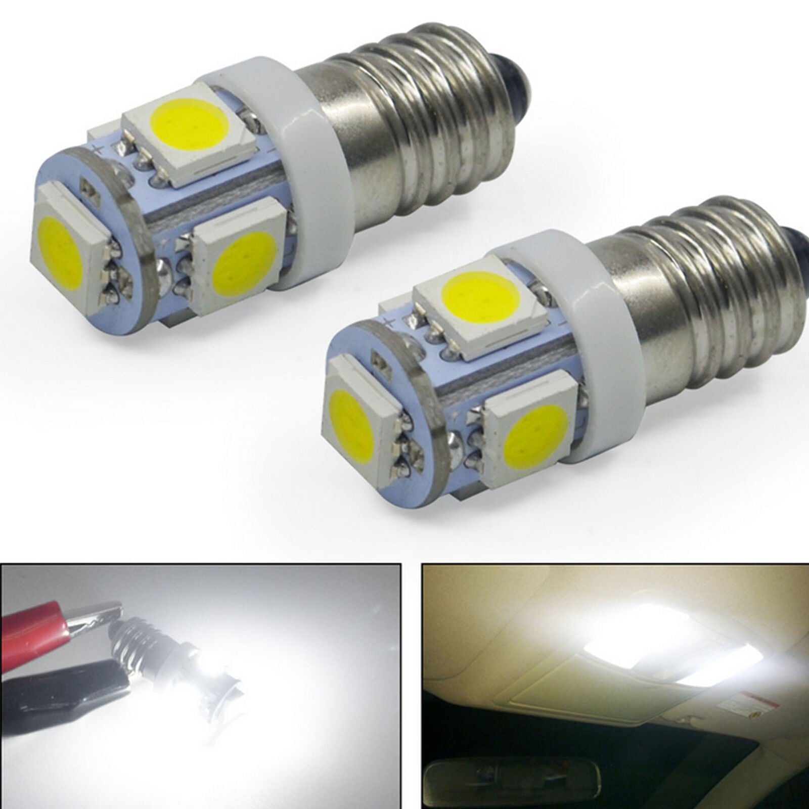 10x E10 LED 6V DC Bicycle 5 SMD Screw Base Lamp Bulbs White