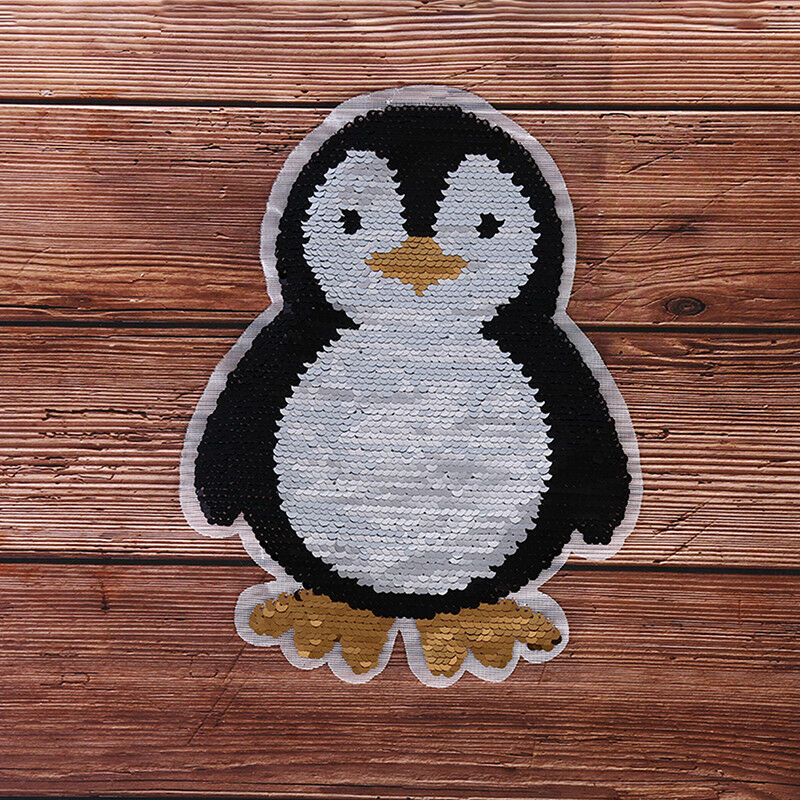 Penguin reversible sequins sew on patch clothes diy applique bag clothing coatBD