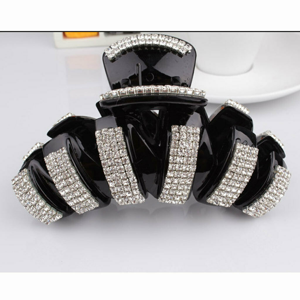 Ladies Popular Full Crystal Rhinestone Large Black Hair Claw Clip Clamps