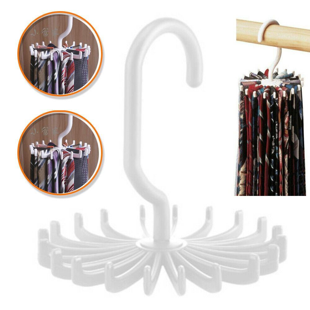 Rotating Belt Tie Scarf Hanger Racks Closet Organizer Holder 20 Hooks Spin 360Âº