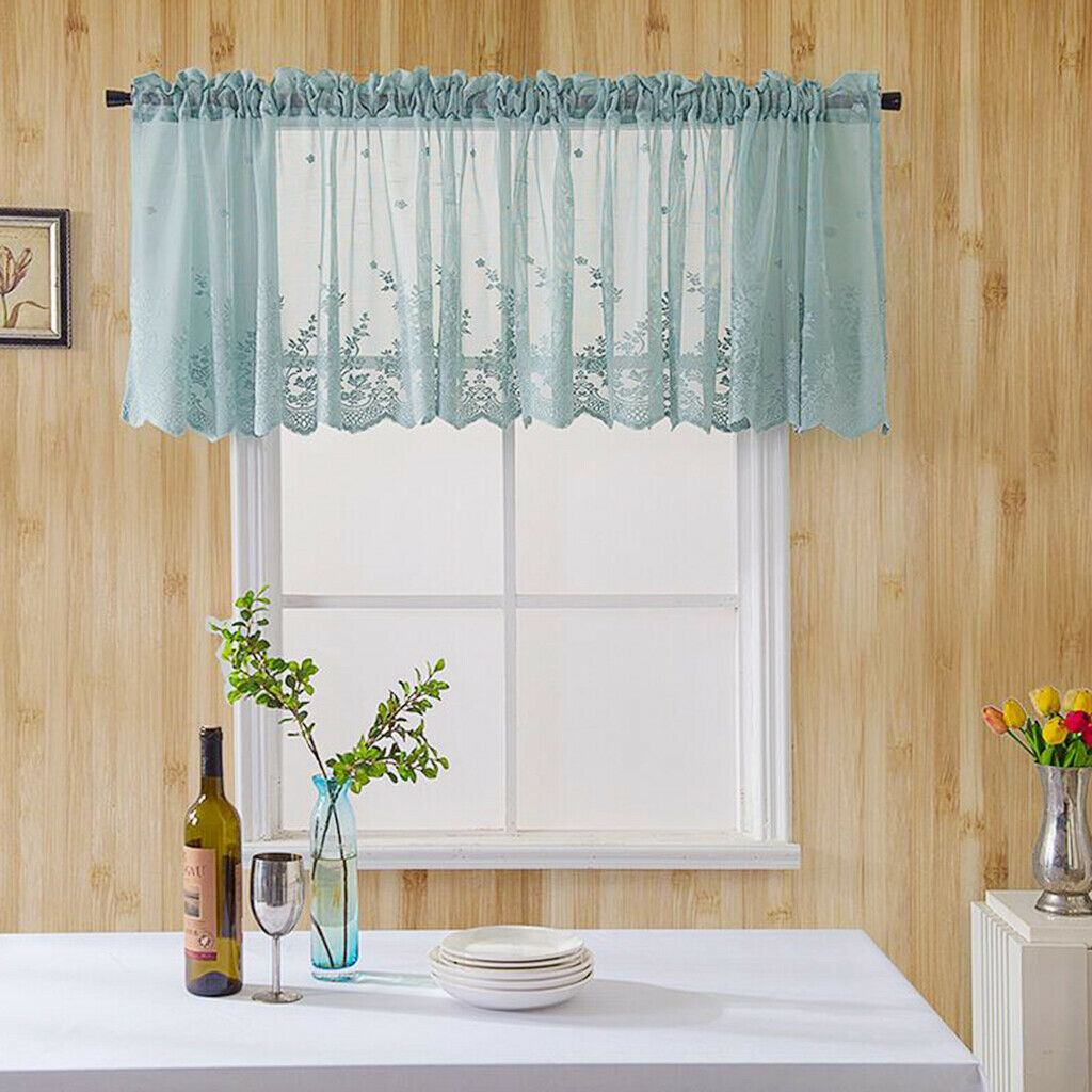 2pcs/set Short Embroidered Lace Voiles Kitchen Window Valances 51x16inch