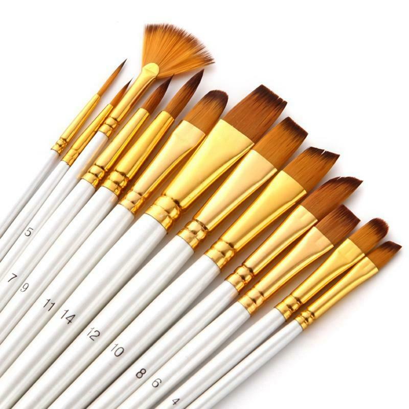 13pcs Nylon Hair Wooden Handle Watercolor Paint Brush Pen Oil Acrylic Painting