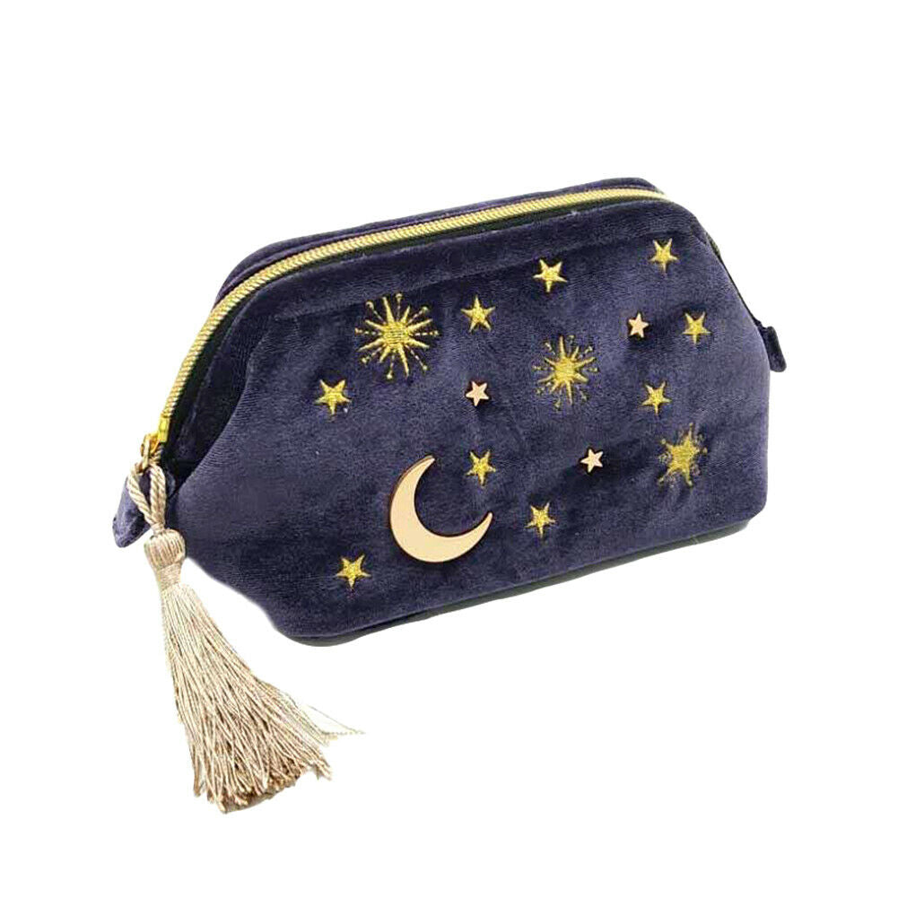 Handy Makeup Bag , Velvet Embroidered Applique Moon Stars Sun Cosmetic Bag HN US