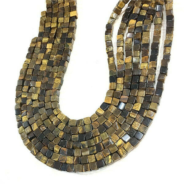 1 Strand/62Pcs 6x6mm Natural Brown Tiger Eye Gem Cube Loose Beads 15.5inch HH716