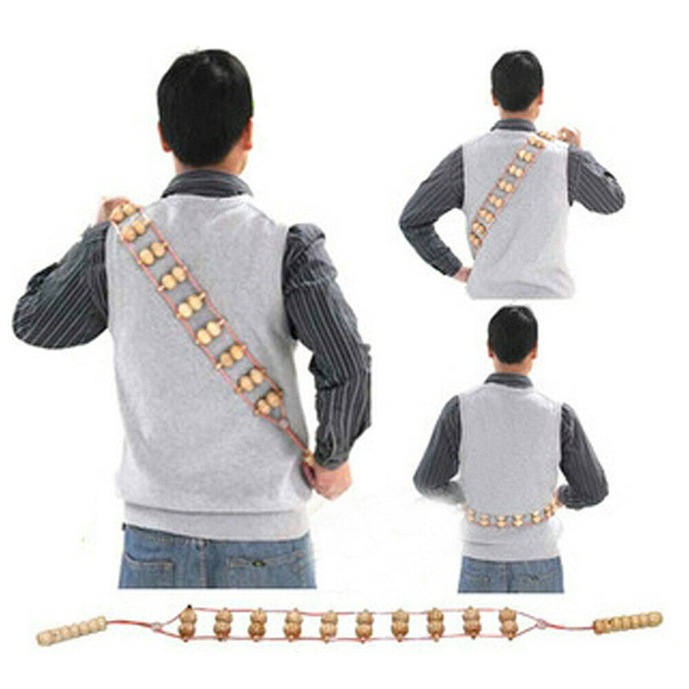 Wood Massage Roller Rope For Body Back Muscle Pain Relief Therapy Massager Tool