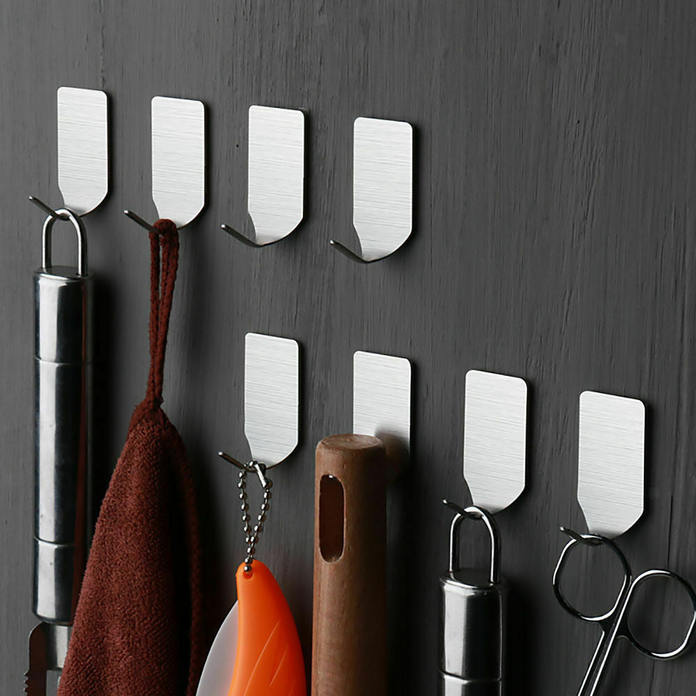 8pcs Use Self Adhesive House Wall Stainless Steel Holder Hook Durable