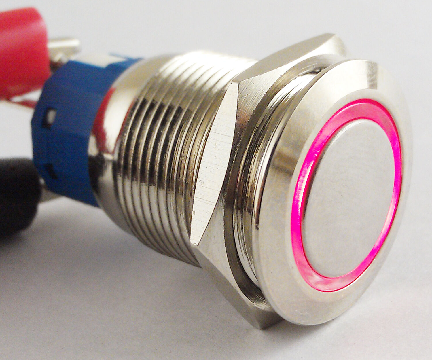 5x Metal Flat Ring illuminated Red Led Push Button Resetable Switch 19mm QN19-C1