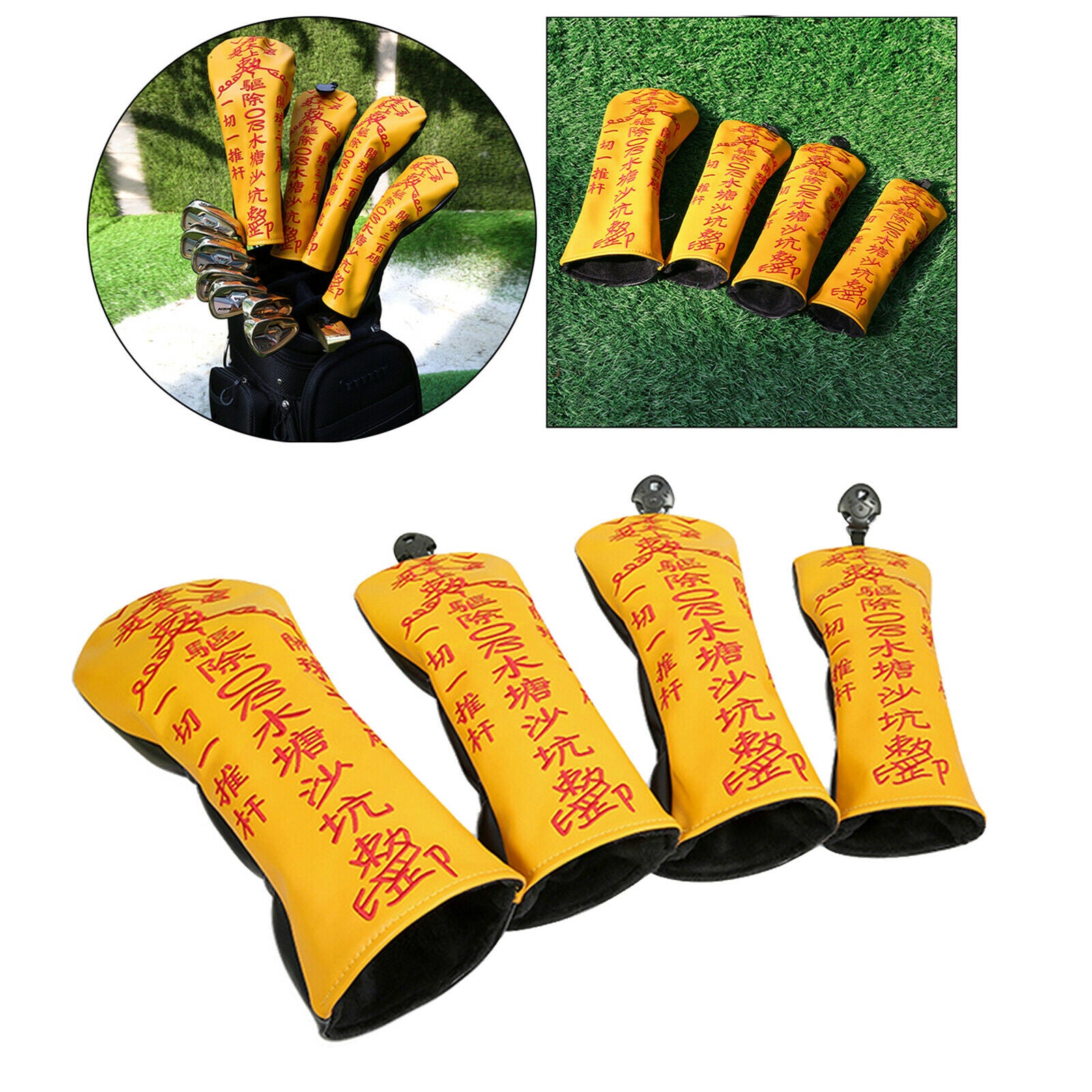 4Pcs Leather Golf Club Head Cover for Driver /Fariway Wood /Hybrid Headcover