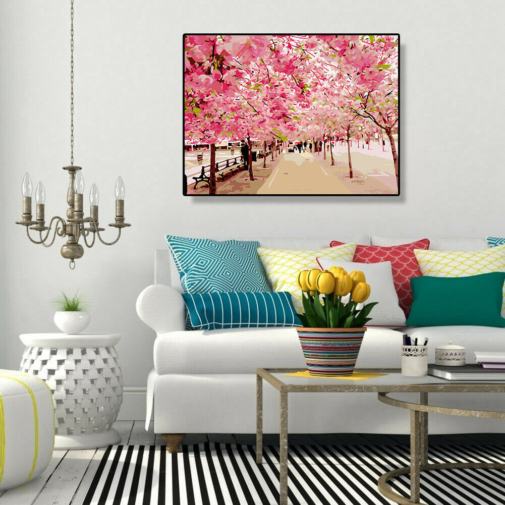 Painting By Numbers Kit DIY Tree Avenue Hand Painted Canvas Oil Art Picture @