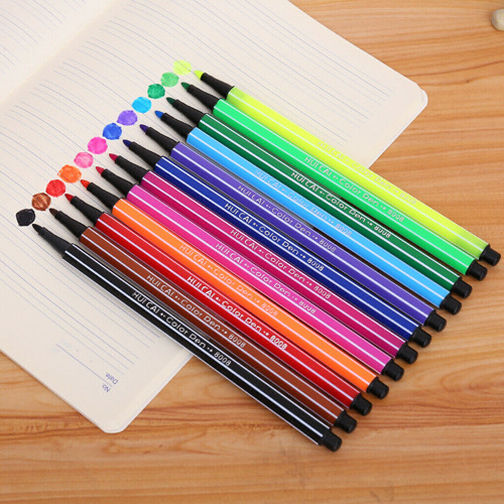 36x Fibre Felt Tip Pens with 1 Roll Drawing Paper Adults Kids Colouring Set