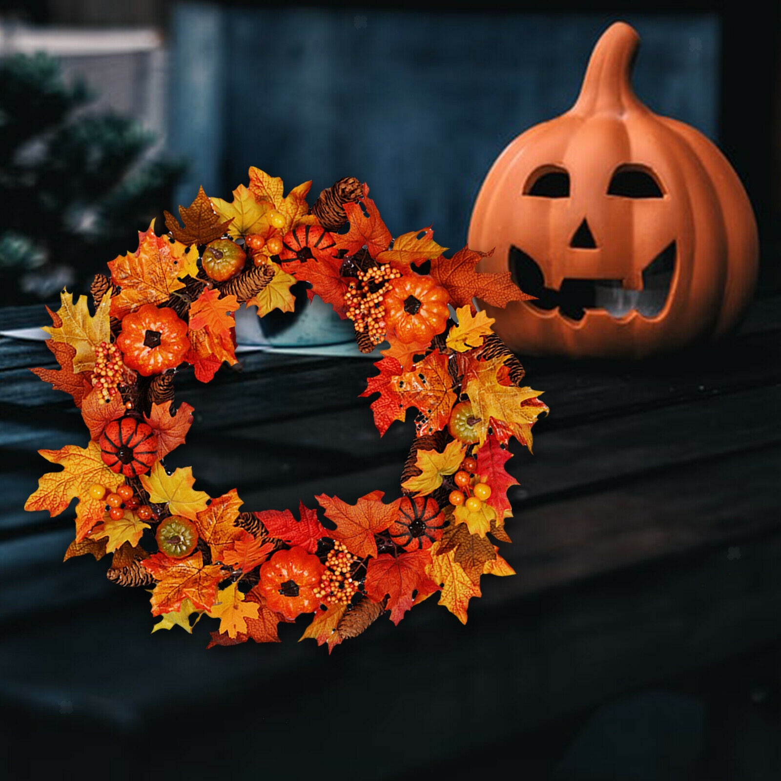 40cm Fall Harvest Wreath Pumpkin Berry Garland Door Halloween Thanksgiving