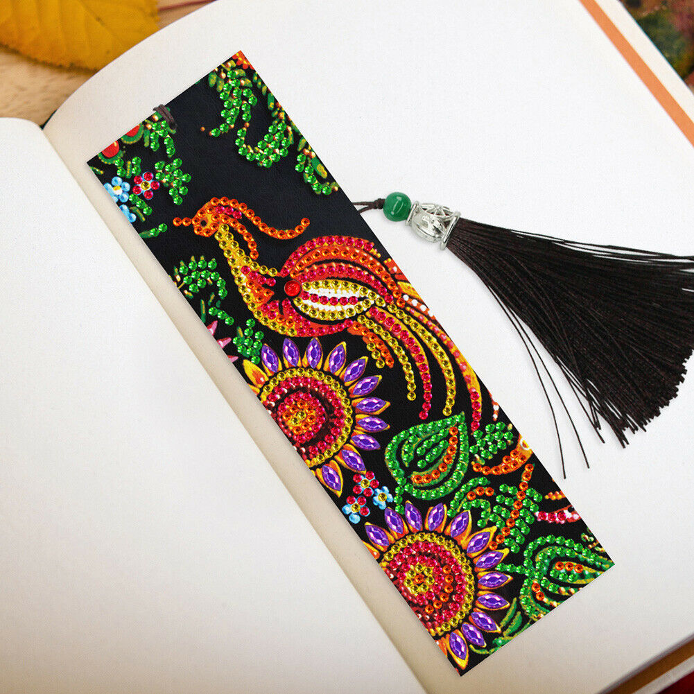 2pcs Diamond Painting Bookmark DIY Peacock Cross Stitch Leather Book Marks @