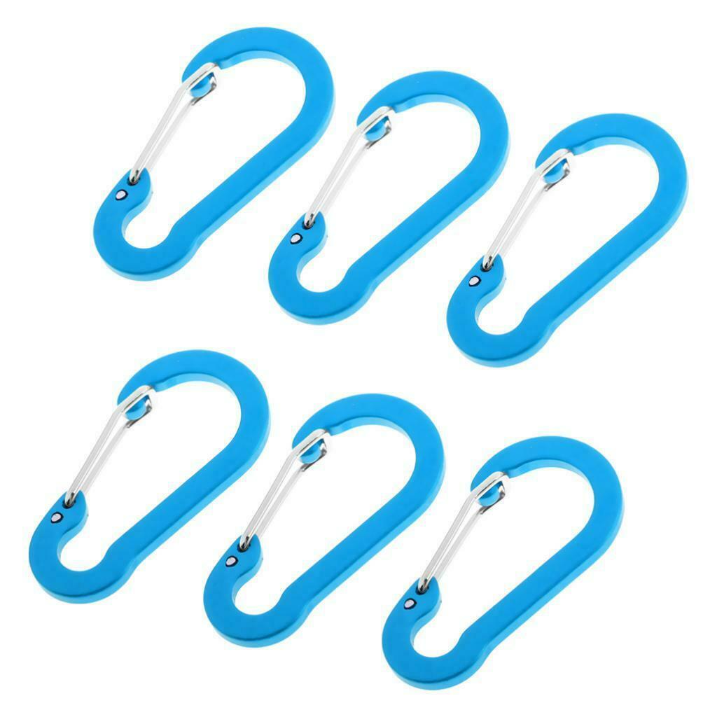 6 Pieces Aluminum D-Ring Carabiner Clip Spring Snap Hook Keychain Sky Blue
