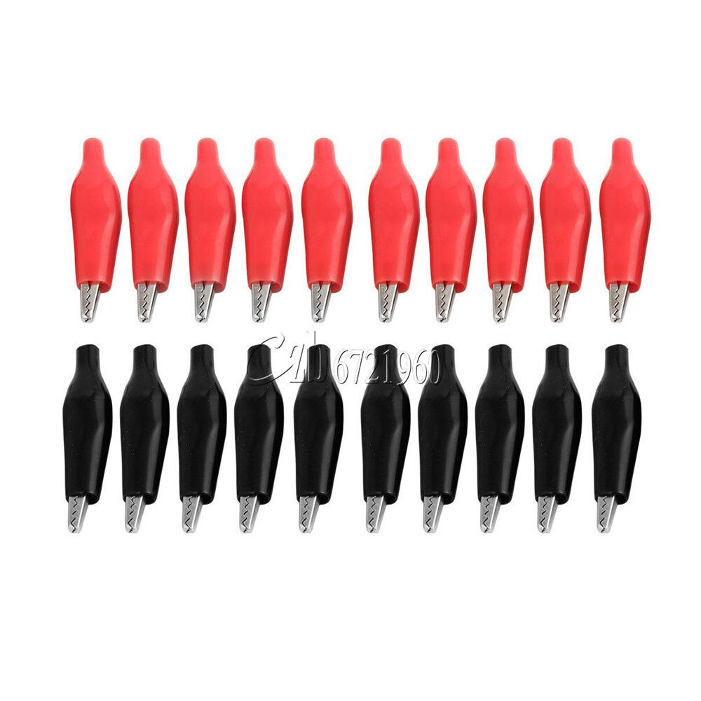 20pcs P2001 Black Red Soft Plastic Coated Testing Probe Aligator Clips Crocodile