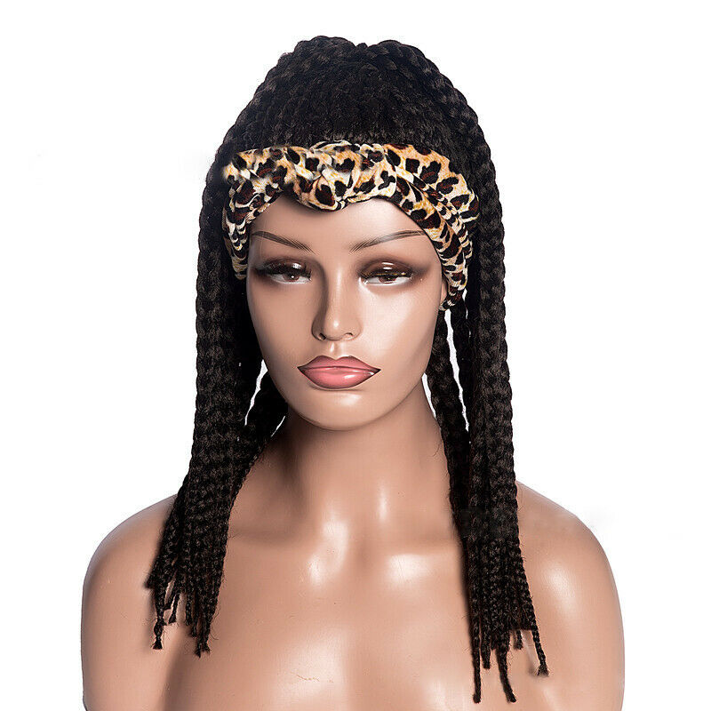 Fashion Women Box Braids Wigs with Headband Leopard Knotted Synthetic Hair Wigs