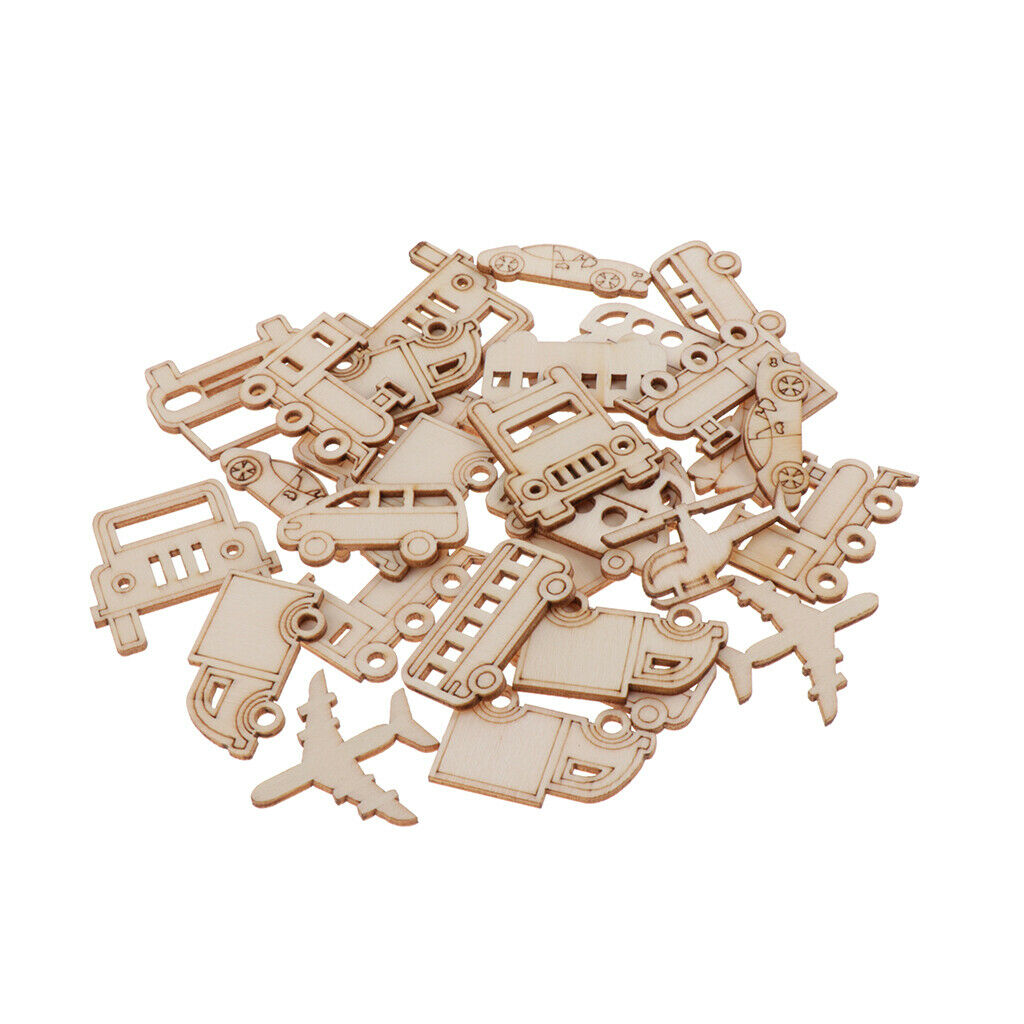 60-Packs Natural Wood Vehicle Shape DIY Crafts Scrapbooking Wooden Ornaments