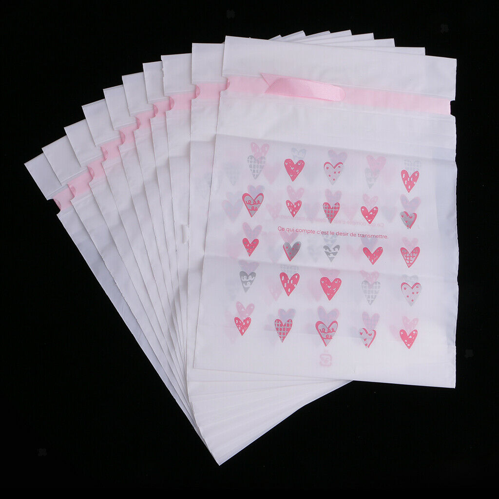 10 Pcs Pink Heart Favor Bags Drawstring Pouch Jewelry Wedding Party Bags