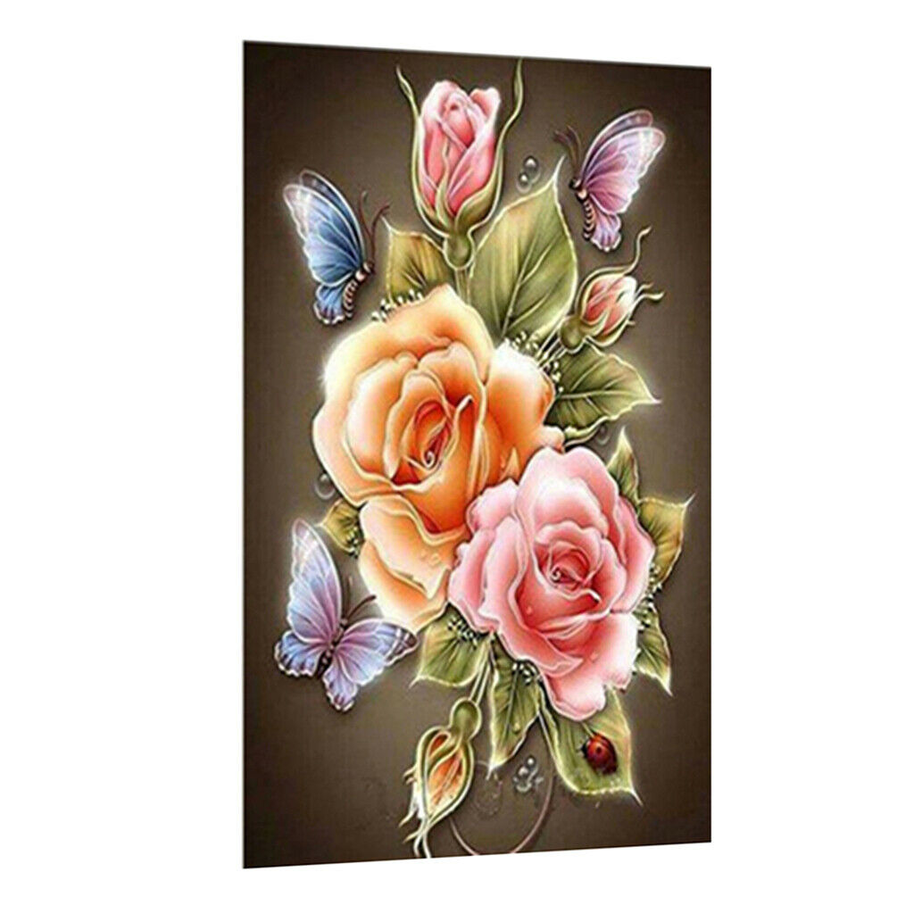 Pink Flowers 5D DIY Diamond Painting Kits F/ Bedroom Decoration 11.8"x7.8"