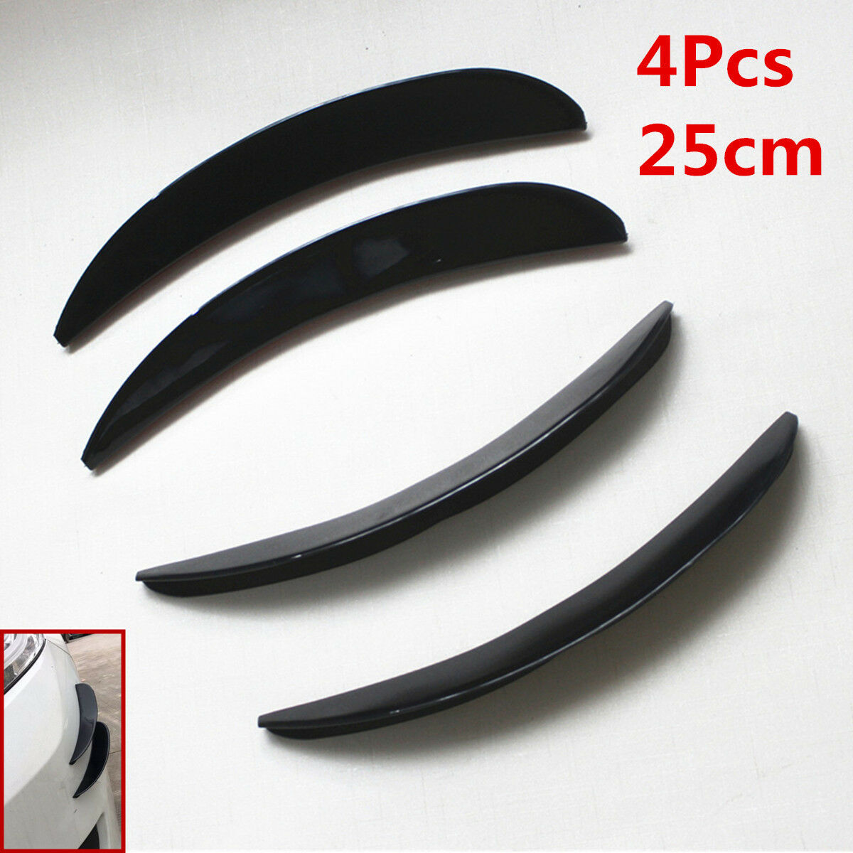 4pcs 25cm Universal Black Car/Auto Front Bumper Fins Spoiler Refit Canards Kit