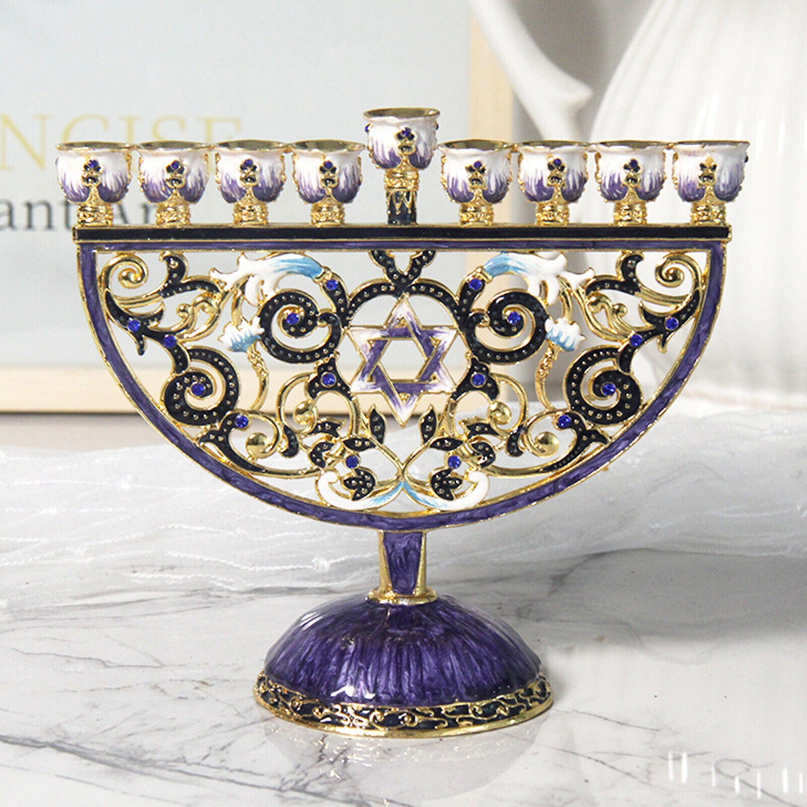 Hand Painted Floral Hanukkah Menorah Candelabra Candlestick Party Festival