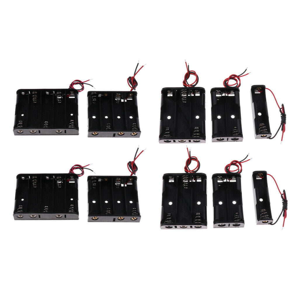 Box of 10 Black Battery Holder Packs with Cables That Can Hold AA Battery