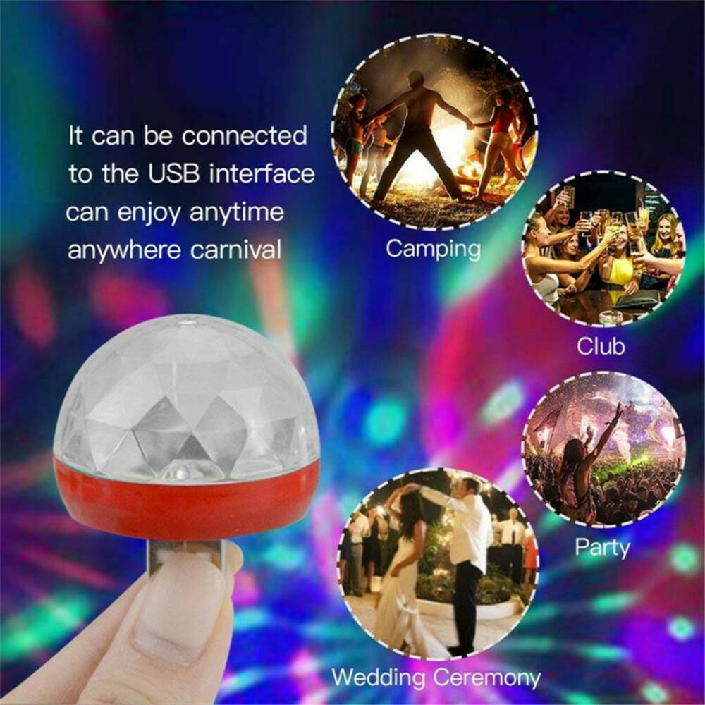 Mini USB RGB LED Stage Lamp Remote Controls Disco Ball Lights Home Car Party USA
