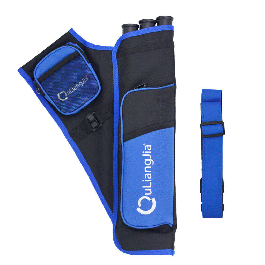 3 Tubes Quiver Arrow Holder Bag with Adjustable Belt Blue & 2pcs Wax Tube