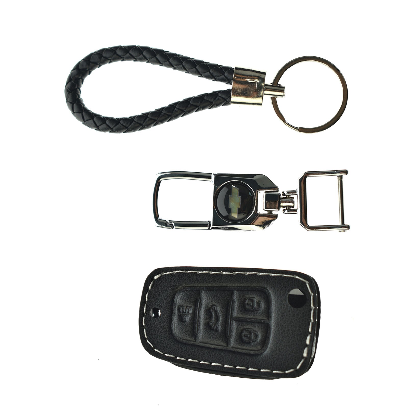 Leather Car Key Fob Cover Case Chain For Chevrolet Chevy GMC Equinox Malibu Volt