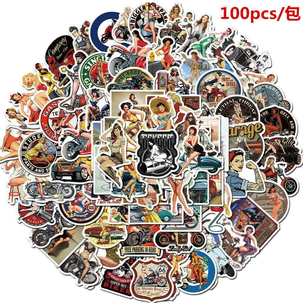 100Pcs/set Retro Stickers Decals for Motorcycle Luggage Laptop Wall Graffiti DIY