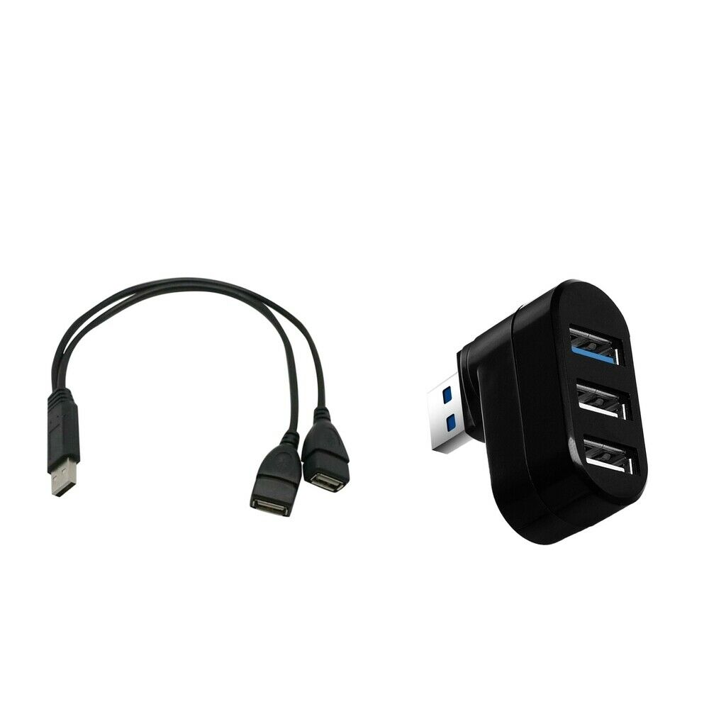 3-Port 180Â° Rotatable USB 3.0 2.0 Hub with USB 1 to 2 Y Splitter Cable