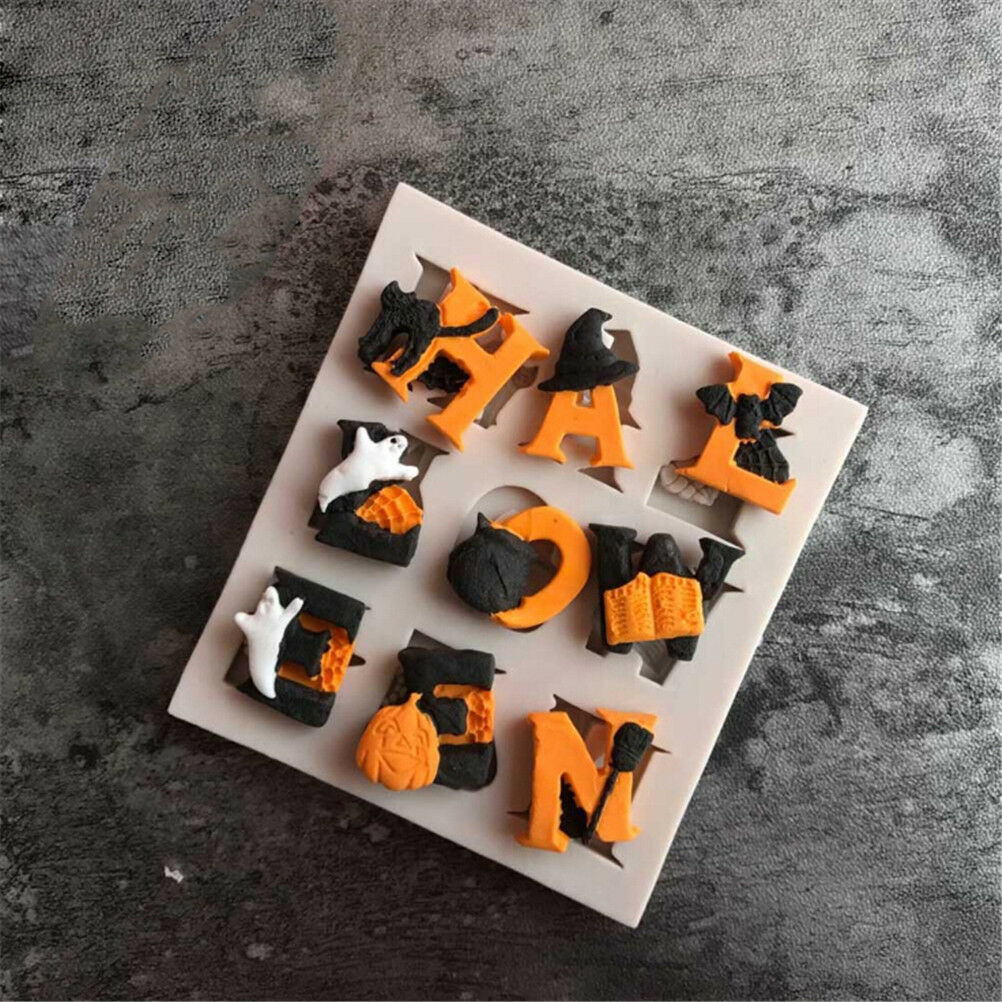 Halloween alphabets Silicone Fondant Mold Cake Decor Tools Chocolate Moul.l8