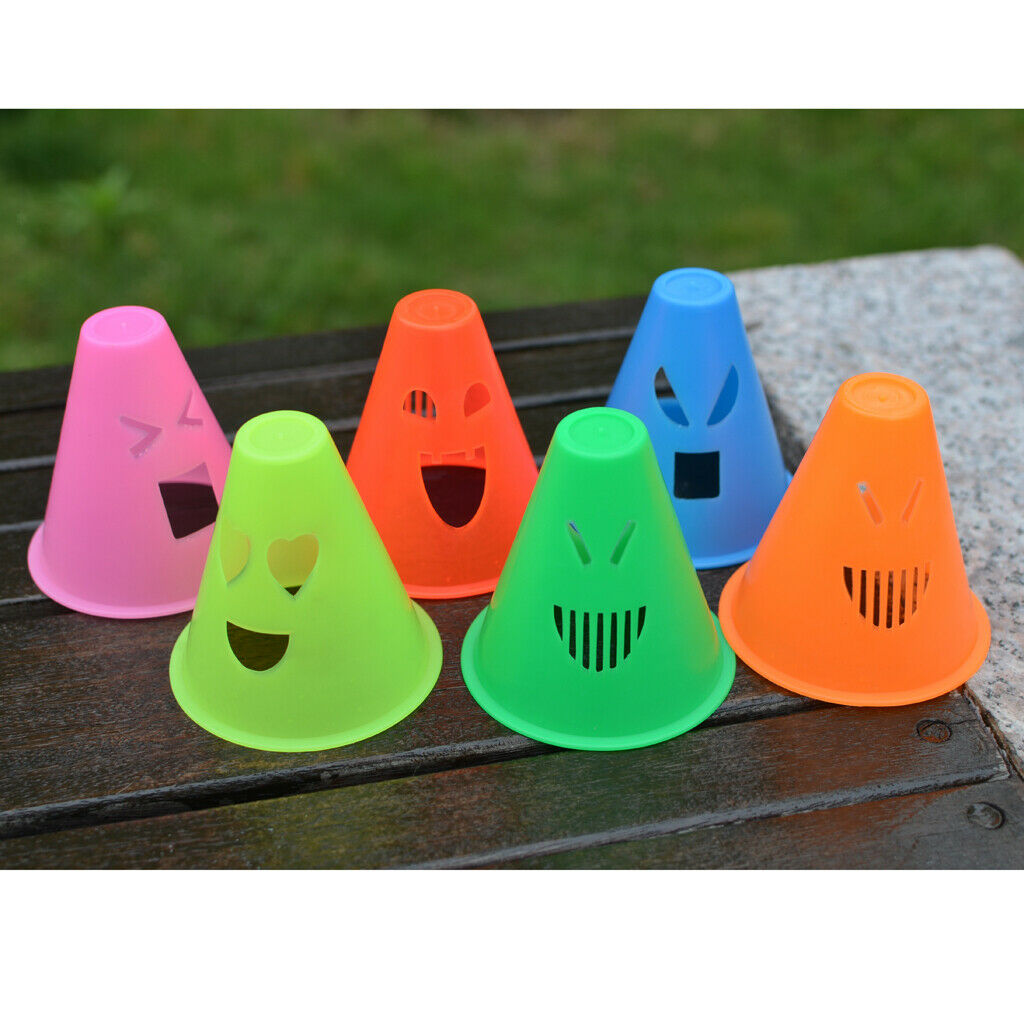 Prettyia 12Pcs Expressions Style Roller Skating Skateboard Cones Pile Cup
