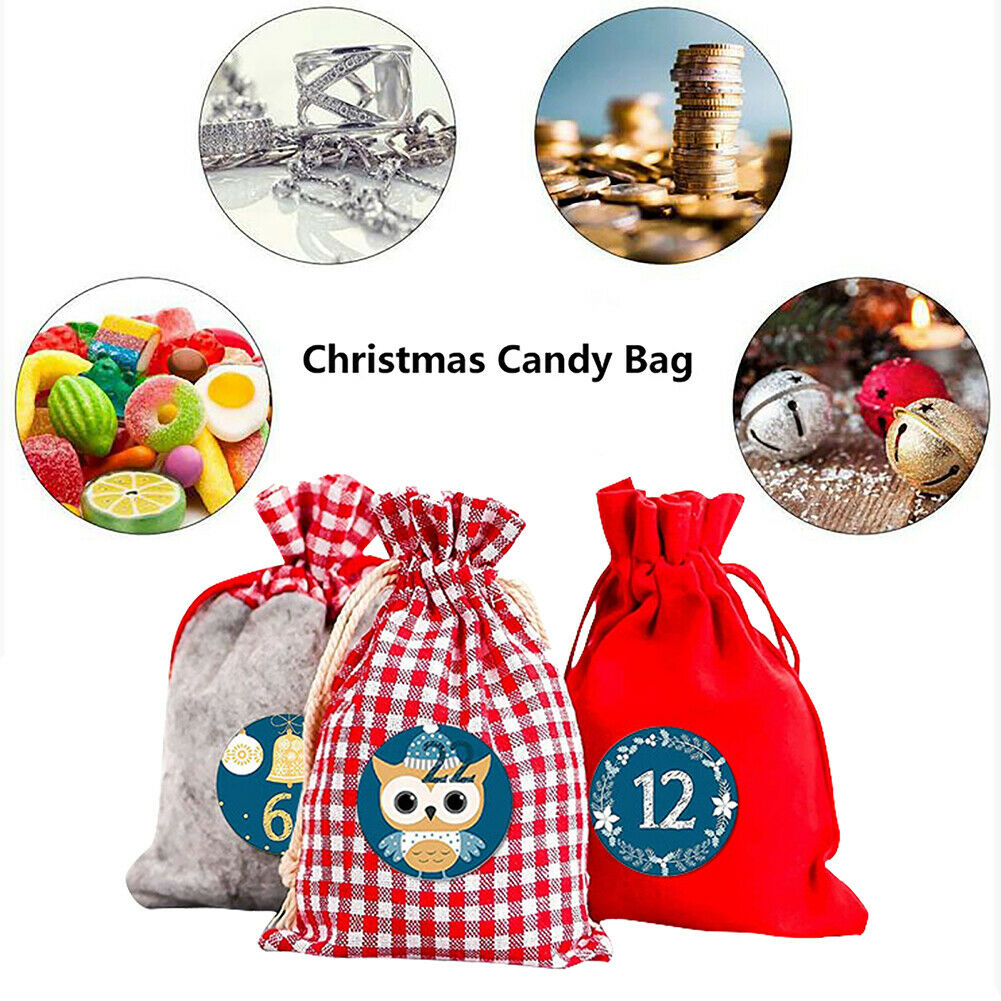24pcs Christmas Advent Calendar Gift Bag 24 Days Hanging DIY Xmas New Year Decor