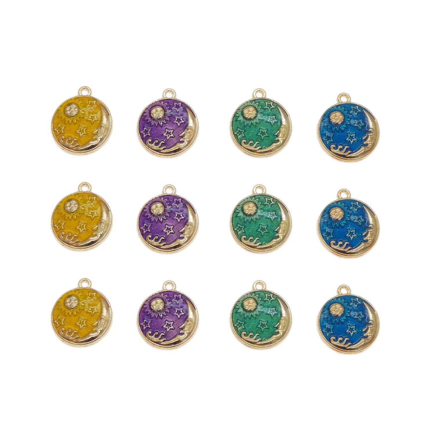 Lot of 12 Starry Sky Enamel Charm Pendant Moon Sun Star Jewelry Craft 23*20mm