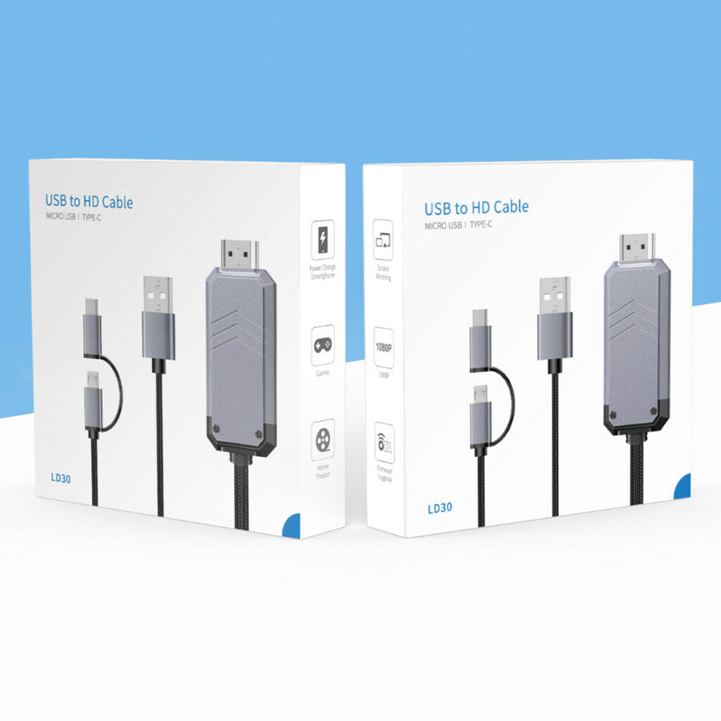 2 in 1 Type C / Micro USB to cable, 1.8 meter adapter 1080P HD HDTV