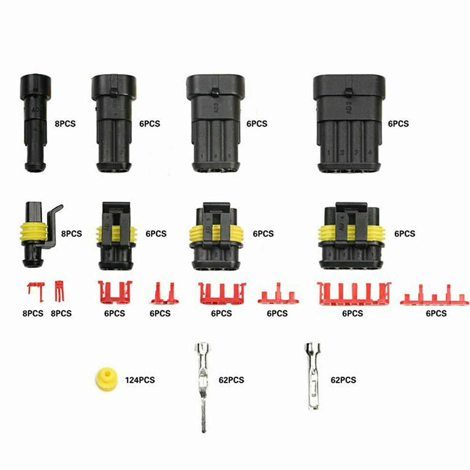 1/2/3/4/ Pin Way Sealed Waterproof Electrical Wire Connector Plug Car Auto Set