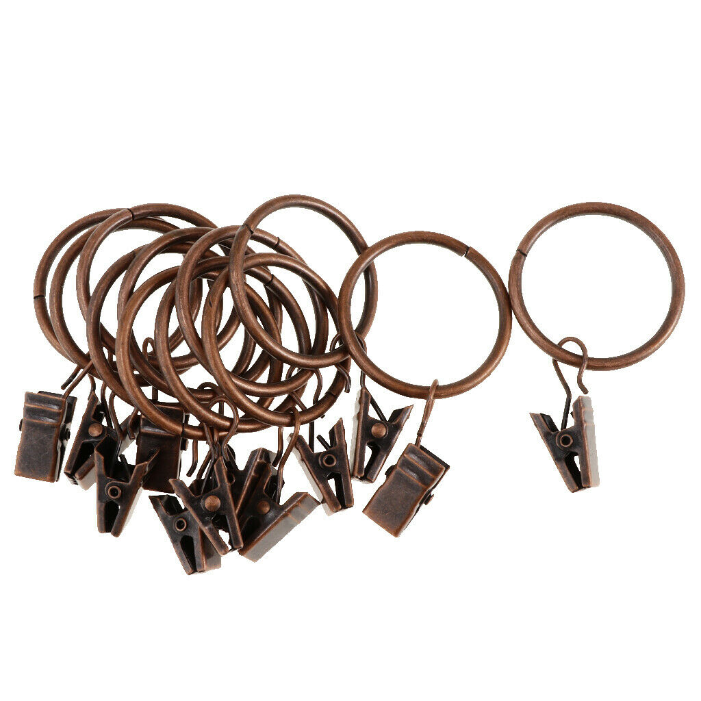 12 Pieces Metal Curtains Drapery Rings with Clips Copper 32mm