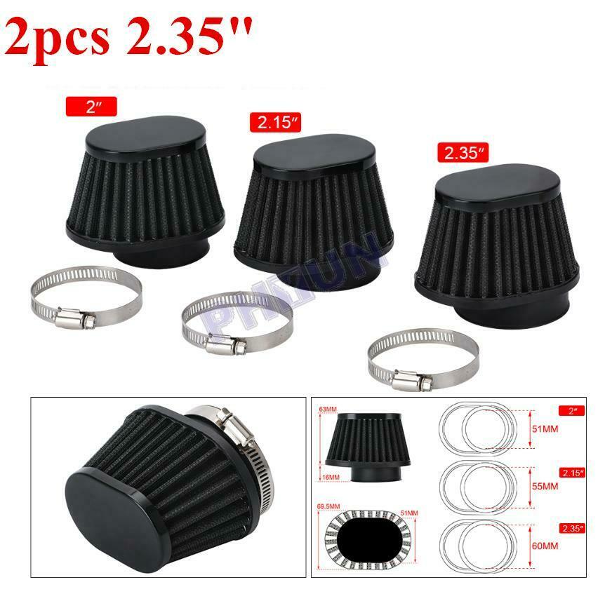 2x Motorcycle Air Filter High Flow Cone Filter Mushroom Head 2.35" Universal