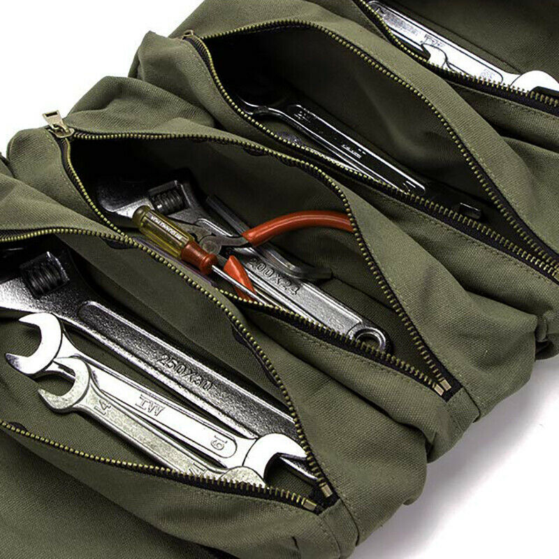 Car Back Seat Multi-Purpose Tool Roll Up Bag Pouch Roll Tools W/5 Zip Pockets HN