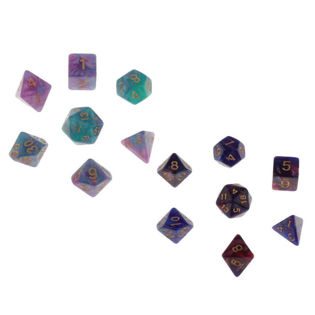 14x Plastic D4 D6 D8 D10 D12 D20 Multi Sided 10-25mm Dice Game for DND