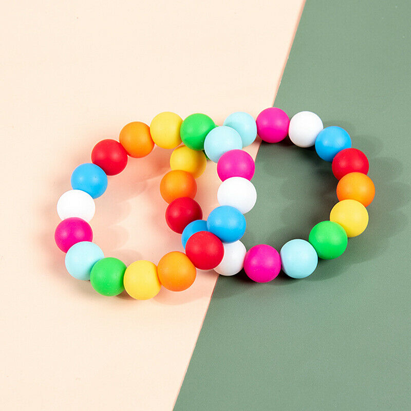 Rainbow Silicone Teething Bracelet Baby Teether Nursing Chew Beads Rattles Toys