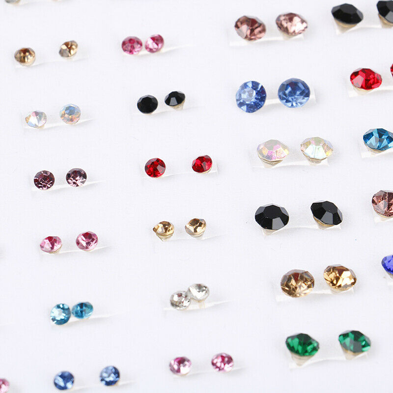 100 Pairs Fashion Rhinestone Colorful Small Earrings Set Women Ear Stud Jewe Lt