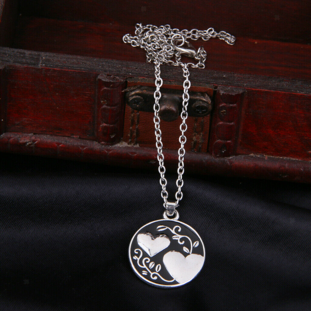 Fashion Charm Leaves Double Heart Round Pendant Chain Necklace Jewelry