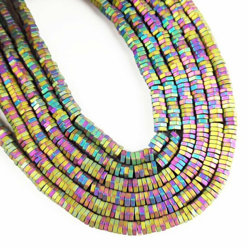 Faceted Rainbow Frosted Hematite Hexagon Loose Bead 15.5 " 4x1mm 20g A-457TS