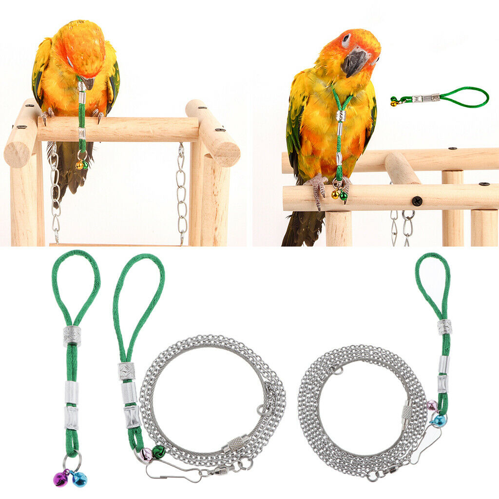 Adjustable Parrot Harness Lead Leash Anti Bite Rope Parrot Toys w/ Bells