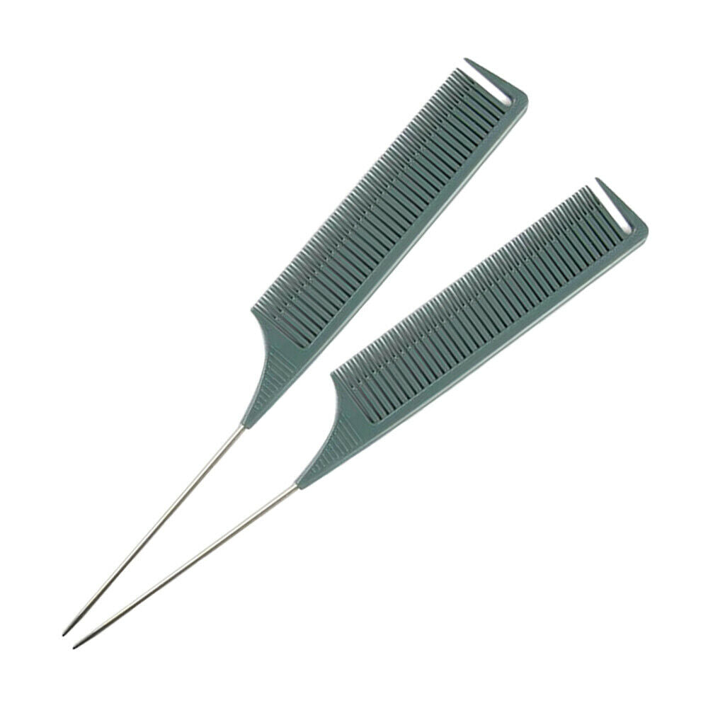 2Pcs Sectioning Weaving Highlighting Foiling Hair Comb for Salon Brush Gray