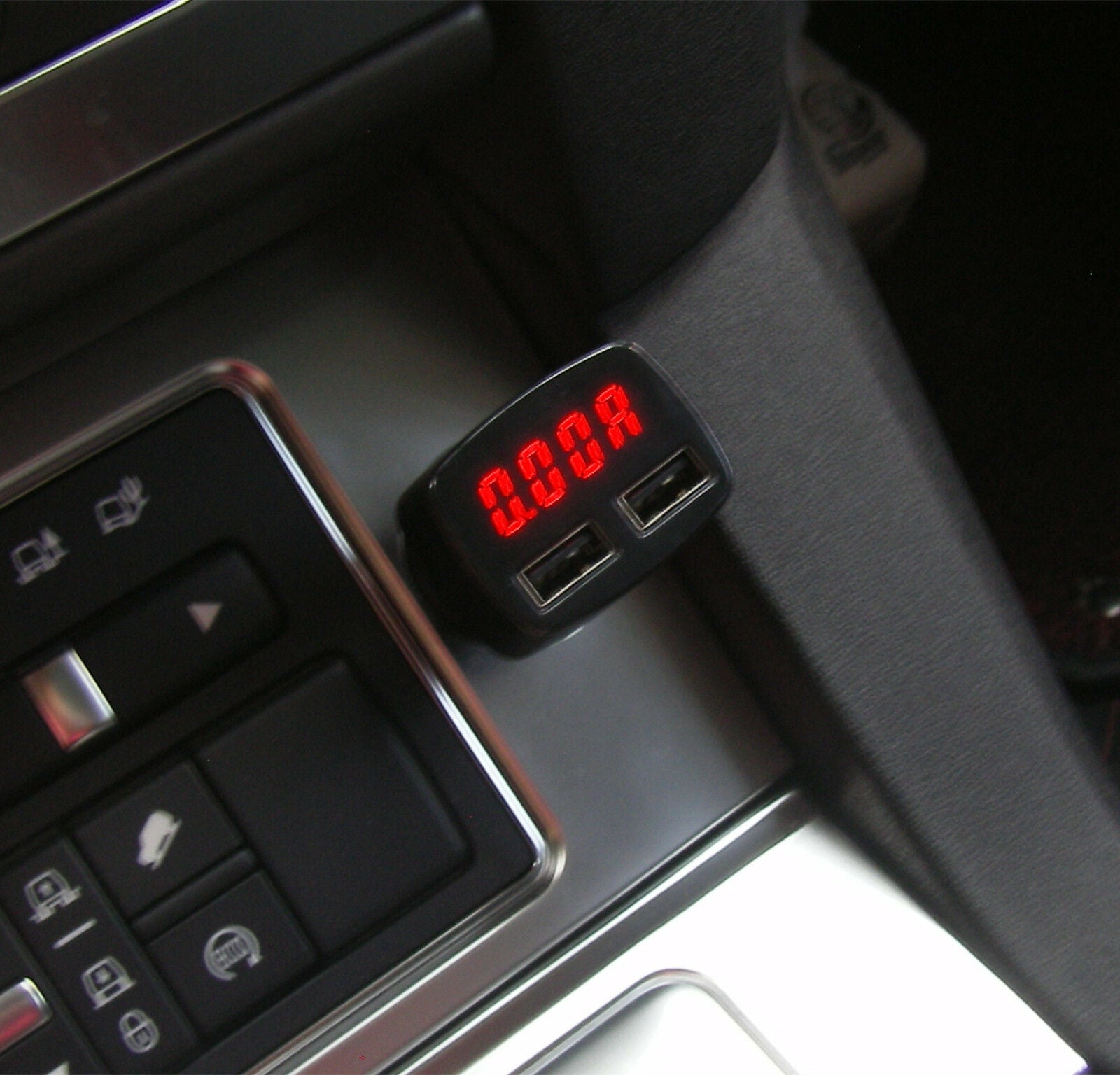 Black Car Charger/Thermometer/Ammeter/Voltmeter Dual USB 2-Port Adapter Max 3.1A