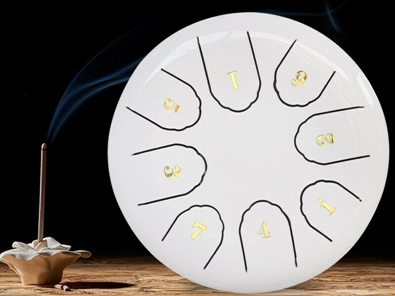 6" Steel Tongue Drum Handpan Drum 8 Notes White Meditation with Bag Music Book